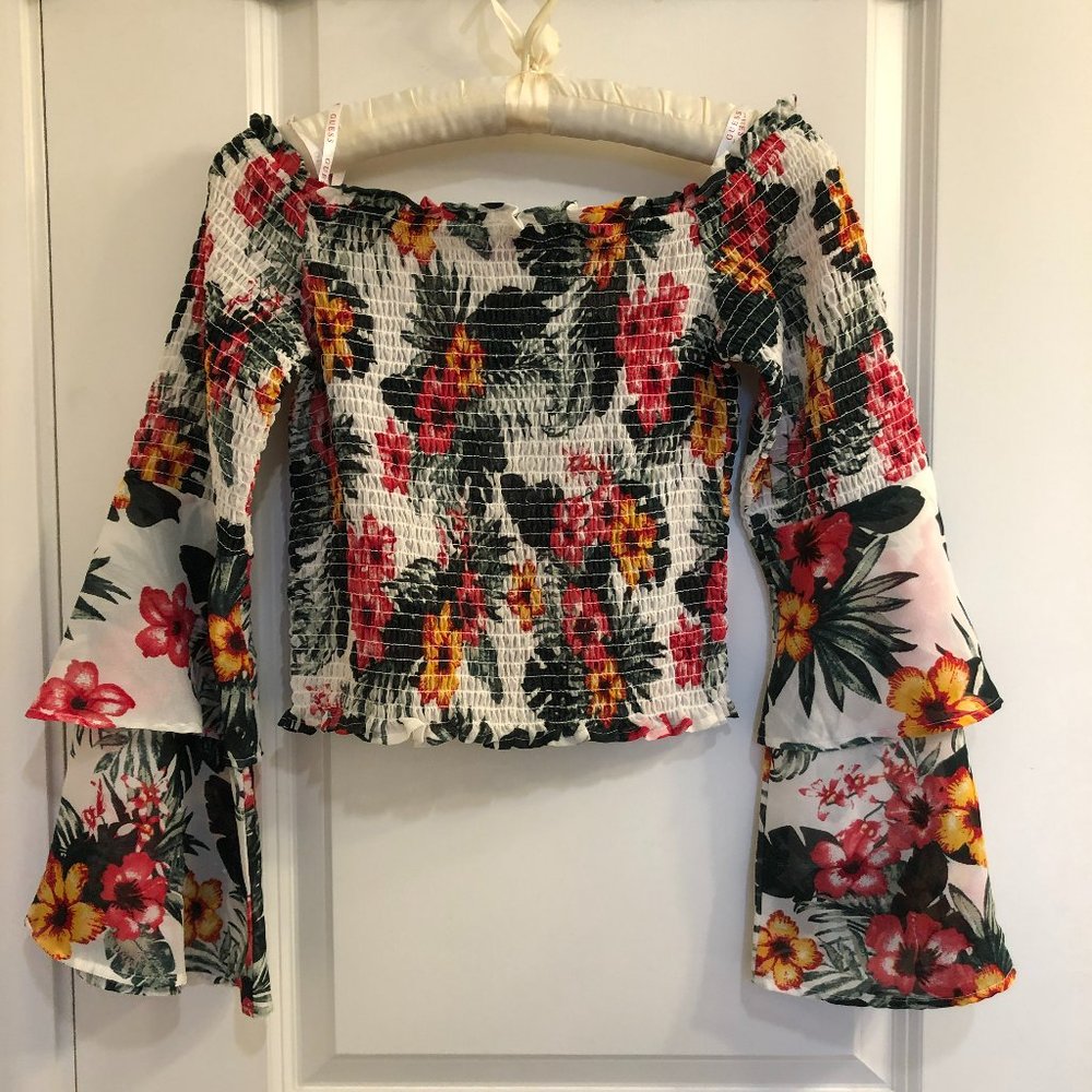 GUESS Tropical Hawaiian Ruffled Top